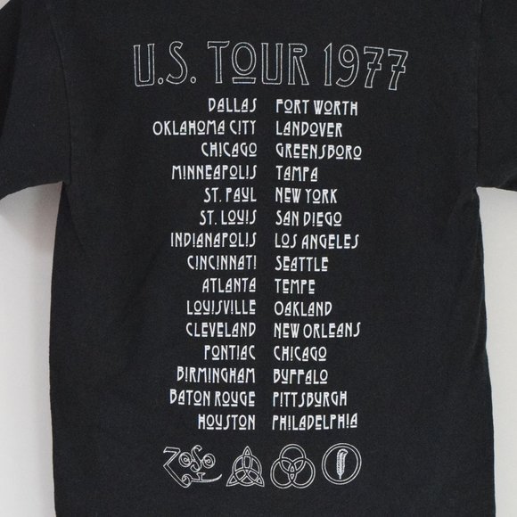 LED ZEPPLIN Black Graphic Print Icarus 1977 US Concert Tour Band Tee | Size S - Picture 5 of 8